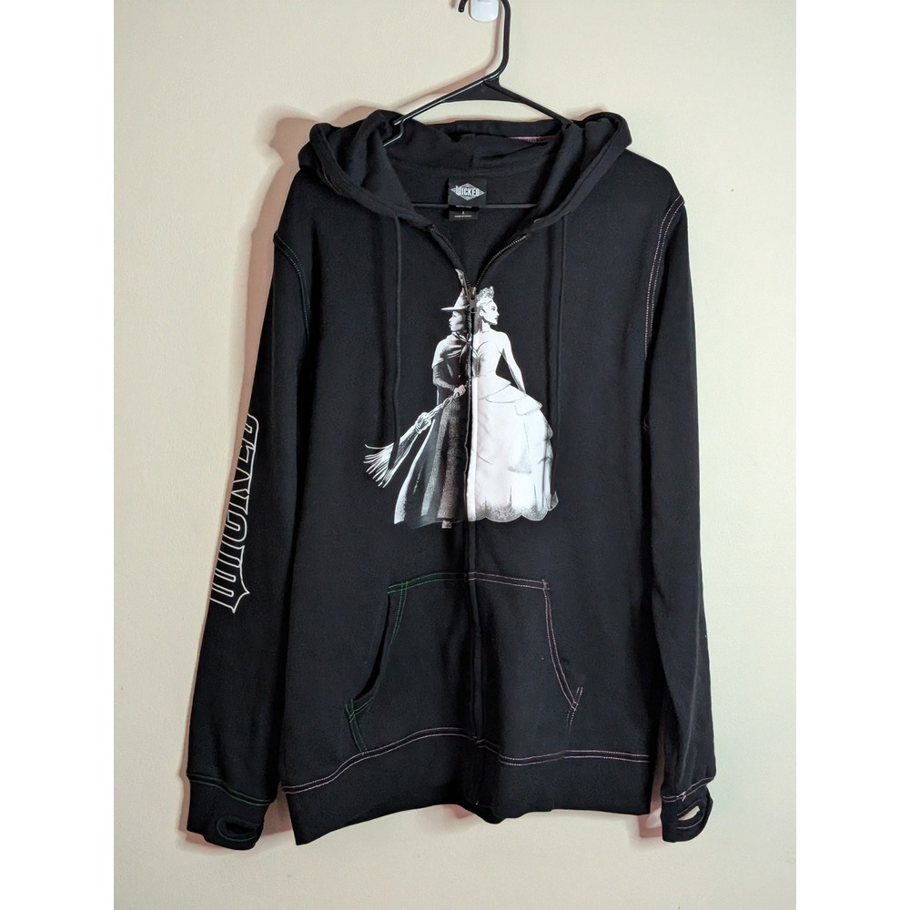 Wicked The Musical Zip Up Hoodie Black Elphaba Glinda Graphic Mens Large L